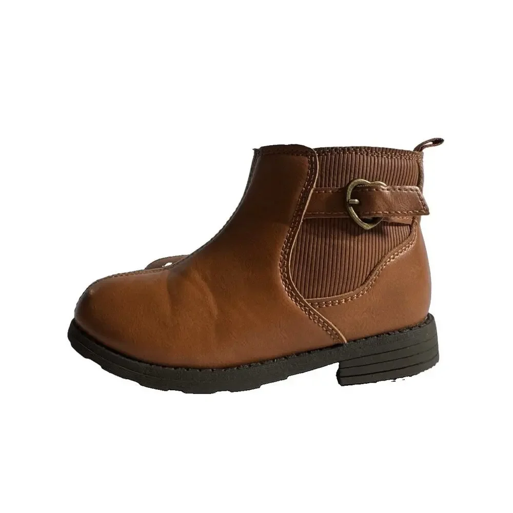 Carter’s Toddler Girls Ankle Boots Size 10 Brown Cognac Chelsea Zip Buckle